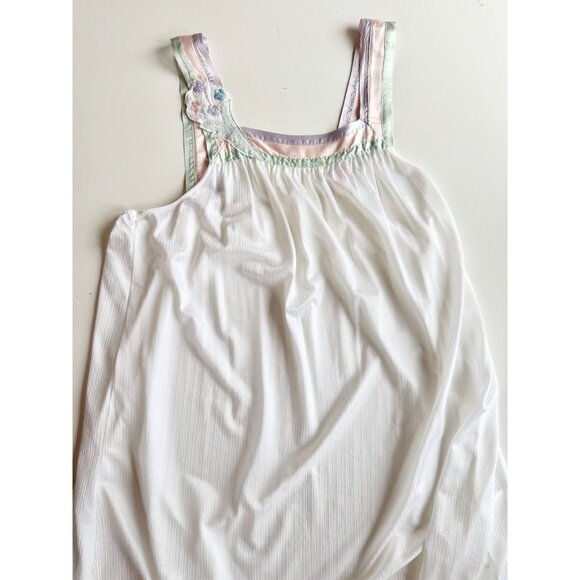 Vintage Unbranded White Satin Pastel Striped Negligee Nightgown Gown, One Size - Picture 5 of 10